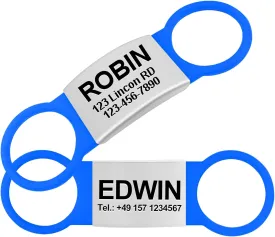 TagME 2 Pack Personalized Dog Tag, Dog Tags for Name Engraved, No Jingle Slide on Cat ID Tag, for Puppy Small Dogs,Blue