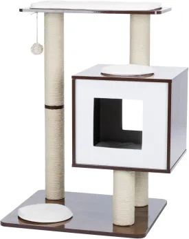 TRIXIE 31-in Inola Wooden Cat Tree, Jute Scratching Posts, Cat Condo with Cushion, Removable Cozy Pads, Dangling Cat Toy, Walnut