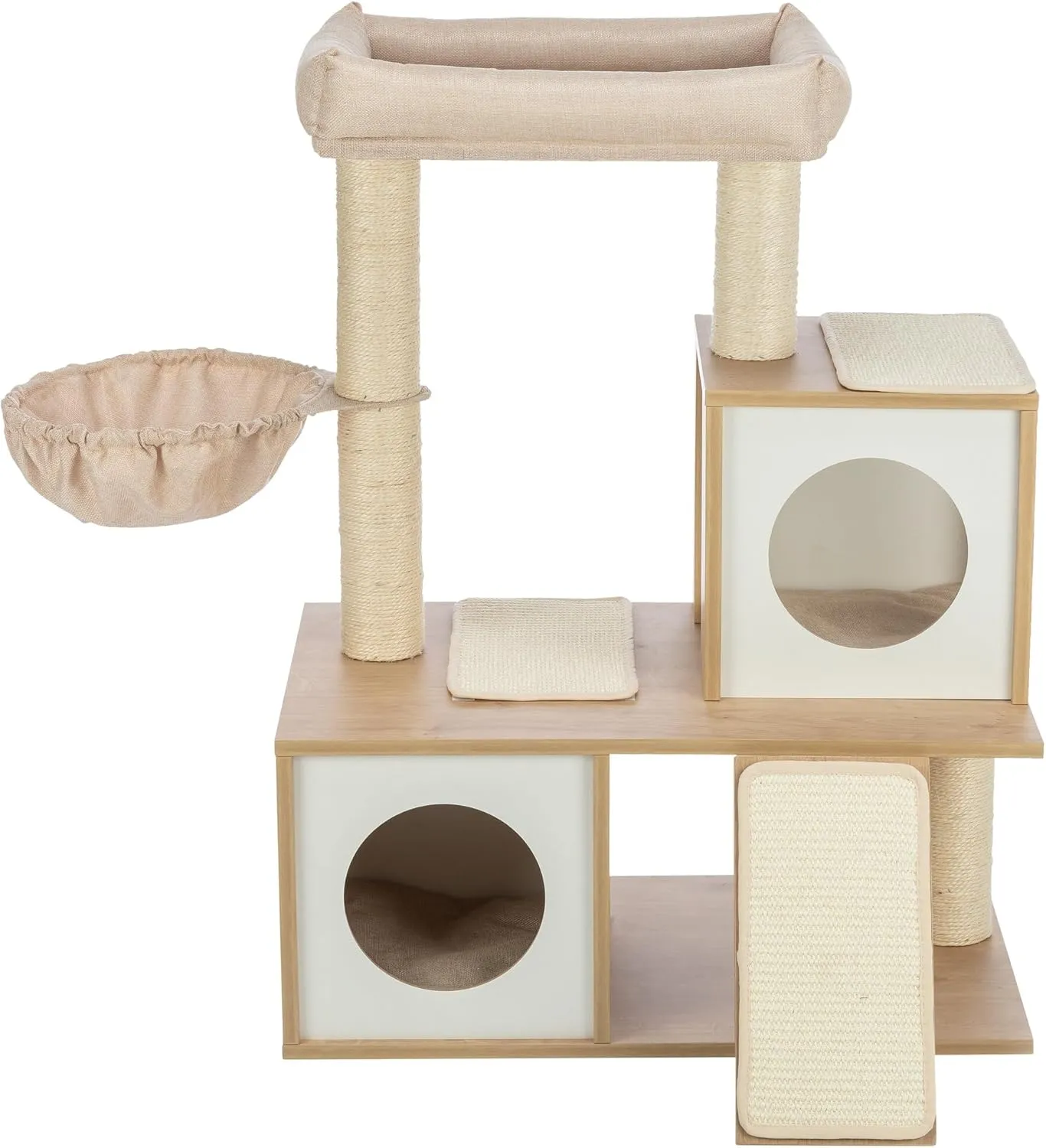 TRIXIE Addison 35.5-in Cat Tree, Modern Wood Cat Tower, Sisal Scratching Posts & Pads, 2 Condos, Hammock, Cozy Bed