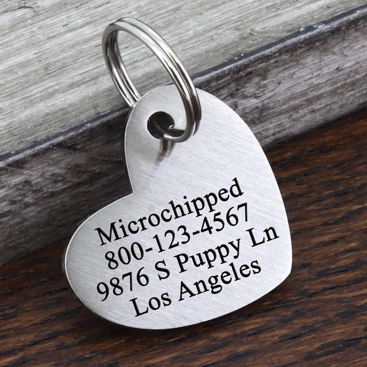 Ultra Joys Custom Personalized Pet ID Tag - Brushed Stainless Steel Heart Dog Tag, Silver, Small