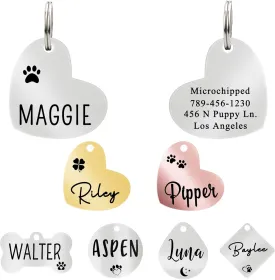 Ultra Joys Custom Personalized Pet ID Tag - Brushed Stainless Steel Heart Dog Tag, Silver, Small