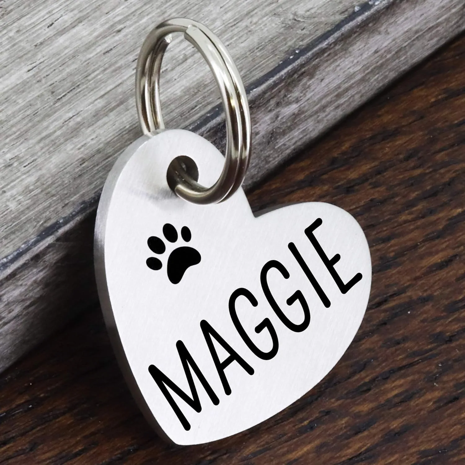 Ultra Joys Custom Personalized Pet ID Tag - Brushed Stainless Steel Heart Dog Tag, Silver, Small