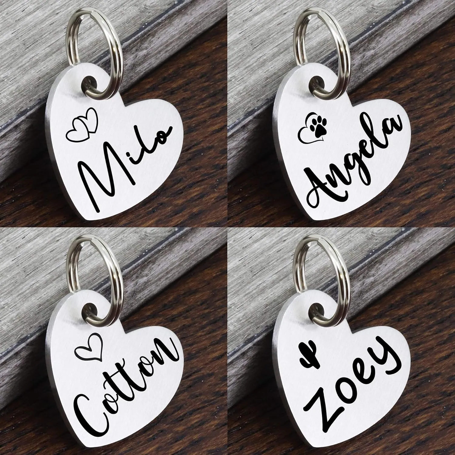 Ultra Joys Custom Personalized Pet ID Tag - Brushed Stainless Steel Heart Dog Tag, Silver, Small