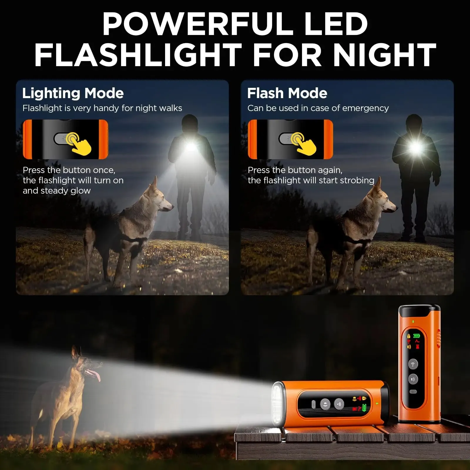 Ultrasonic Dog Repeller | 50FT Range Dog Bark Deterrent Device | Anti-Bark Device for Dog Training | With LED Flashlight