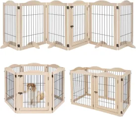 unipaws 132" Extra Wide Dog Gate and Pet Playpen, Free Standing Tall Dog Fence with Walk Through Door, Dog Barriers for Home, Use as Indoor Dogs Cats Pen, Rabbit Pen, Nature