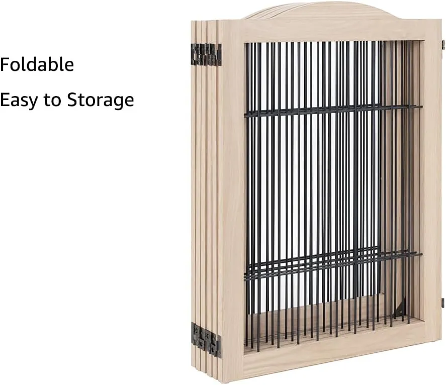 unipaws 132" Extra Wide Dog Gate and Pet Playpen, Free Standing Tall Dog Fence with Walk Through Door, Dog Barriers for Home, Use as Indoor Dogs Cats Pen, Rabbit Pen, Nature