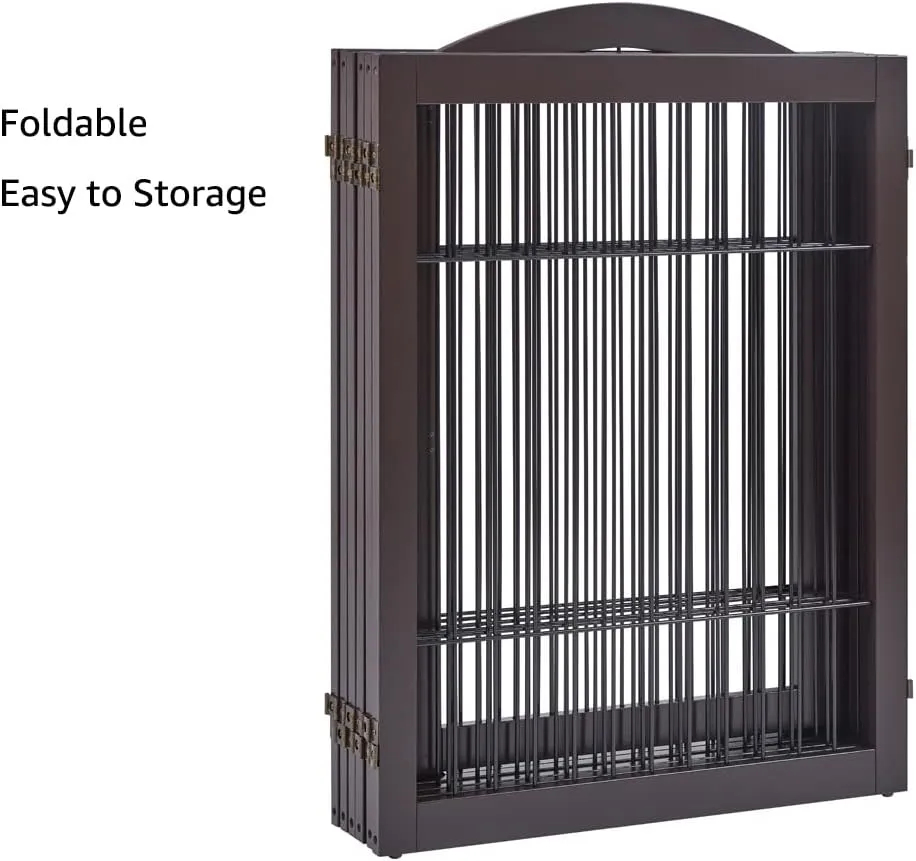 unipaws 144" Extra Wide Dog Gate and Pet Playpen, Free Standing Tall Dog Fence with Walk Through Door, Barriers for Home, Use as Indoor Cats Pen, Rabbit Pen, Espresso