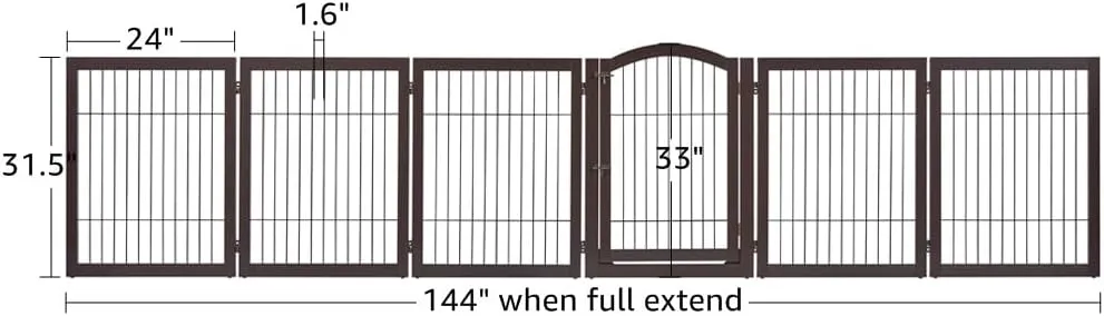 unipaws 144" Extra Wide Dog Gate and Pet Playpen, Free Standing Tall Dog Fence with Walk Through Door, Barriers for Home, Use as Indoor Cats Pen, Rabbit Pen, Espresso