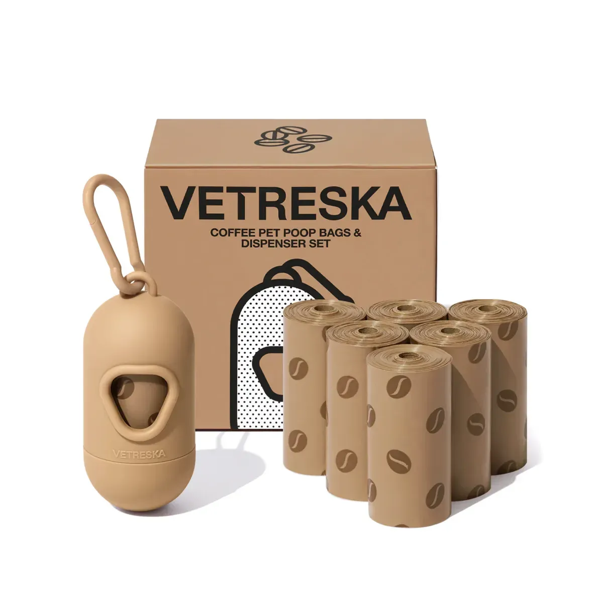 Vetreska - Coffee Pet Poop Bags & Dispenser Set (1 Dispenser   7 Rolls)