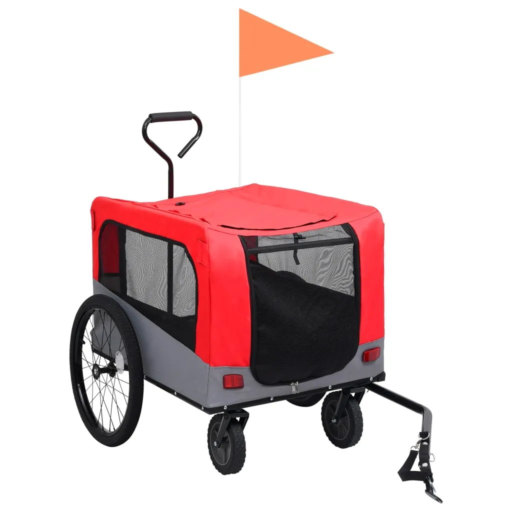 vidaXL 2-in-1 Pet Bike Trailer & Jogging Stroller Red and Grey