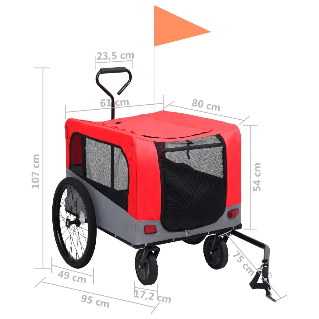 vidaXL 2-in-1 Pet Bike Trailer & Jogging Stroller Red and Grey