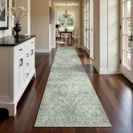 Washable 3x14 Runner Rug - Non-Slip Vintage Rug for Entryway Low-Pile Medallion Long Rugs for Hallway Waterproof Traditional Runner Rug Indoor Thin Rug for Kitchen (Green)