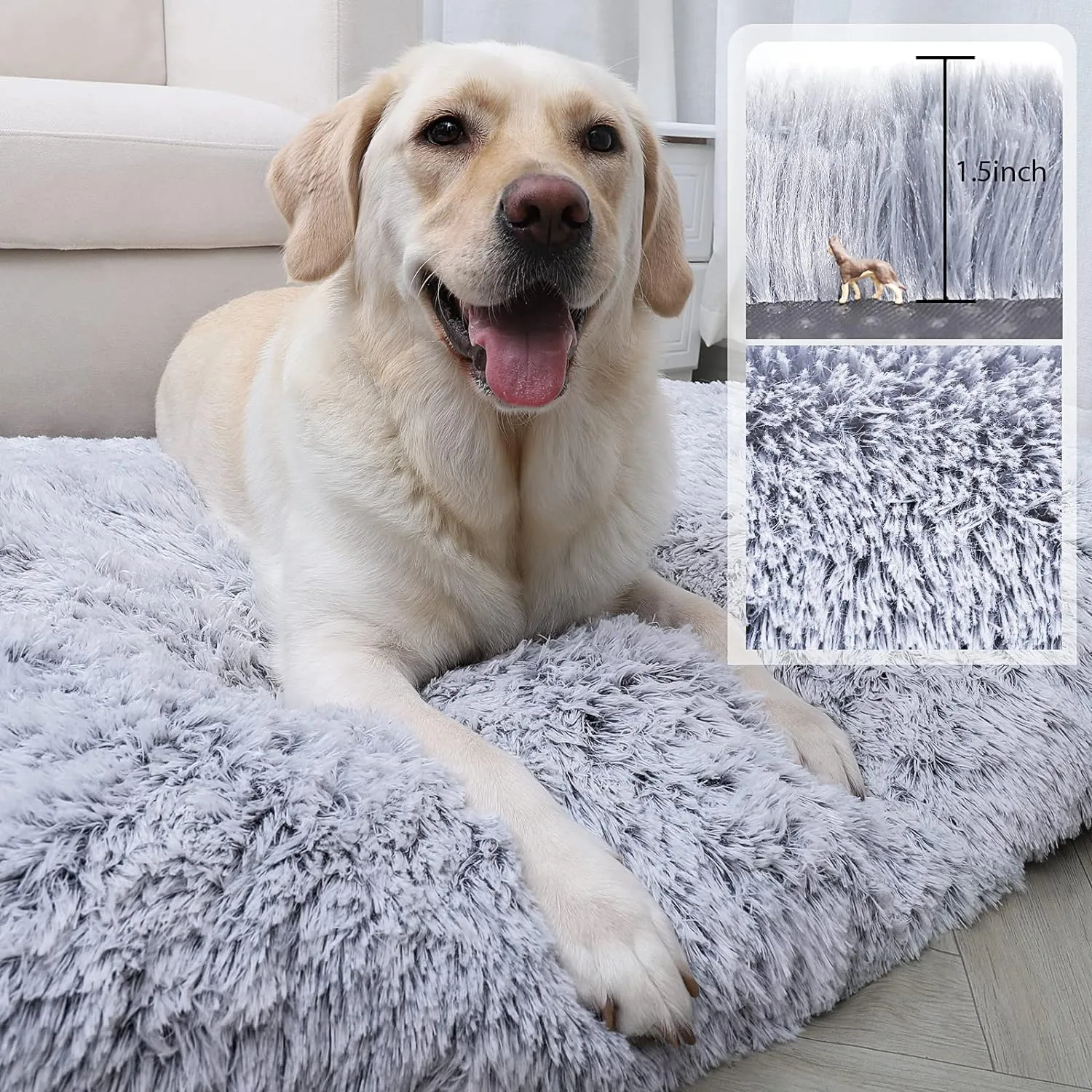 Washable Extra Large Dog Bed with Removable Cover, Super Soft Waterproof Dog Crate Bed with Non-Slip Bottom, Fluffy Pet Bed 4829 Inch, Grey