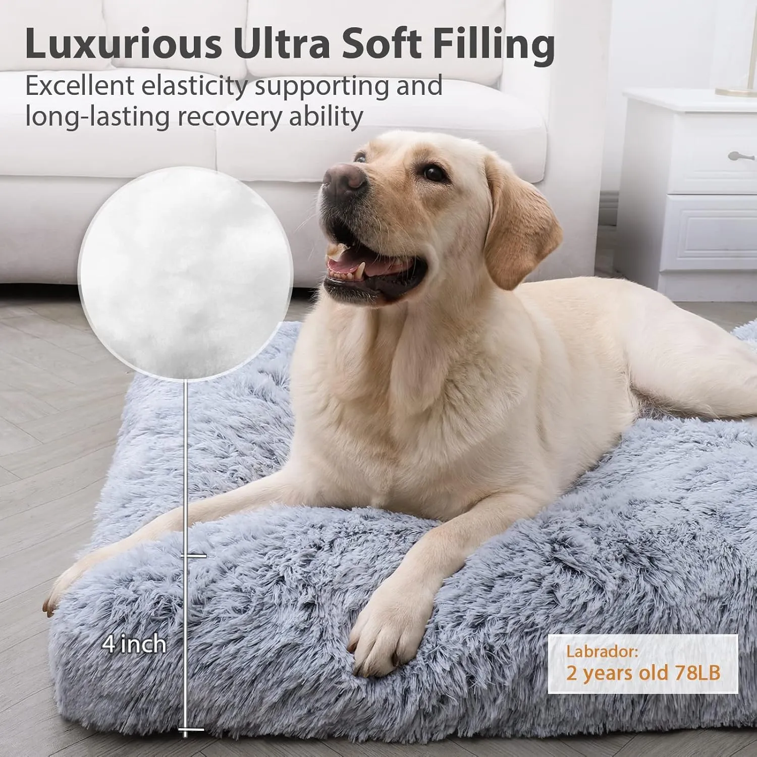 Washable Extra Large Dog Bed with Removable Cover, Super Soft Waterproof Dog Crate Bed with Non-Slip Bottom, Fluffy Pet Bed 4829 Inch, Grey