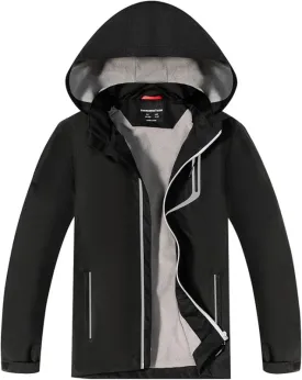YoungSoul Boys Girls Waterproof Jackets Kids Lightweight Fleece Lined Raincoat with Detachable Hood