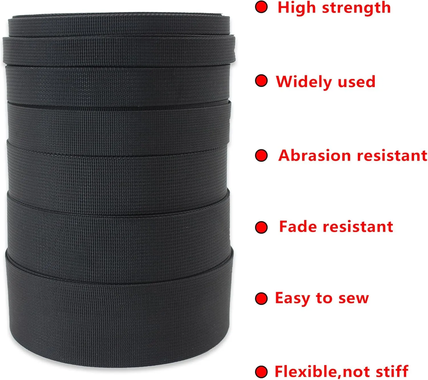 ZHFMILY Black Nylon Webbing Strap with Plastic Buckles 45ft Flat Webbing Strapping for Indoor&Outdoor Gear, Pet Collars, DIY Projects, Crafts, Repairing.